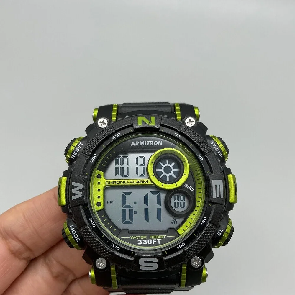 Armitron Pro Sport Mens Watch 54mm Digital Black Green Chrono Alarm 40/8284
